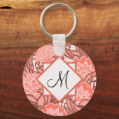 Porte-clés Motif floral de corail vibrant Monogramme (Recto)
