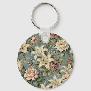 Porte-clés Motif floral de lys pivoine vintage
