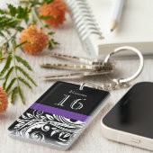 Porte-clés Motif floral de remous pourpre noir de fleur (Devant droit)