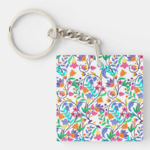 Porte-clés Motif floral exotique coloré
