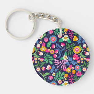 Porte-clés Motif floral exotique peint à la main