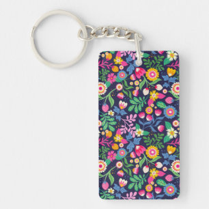 Porte-clés Motif floral exotique peint à la main