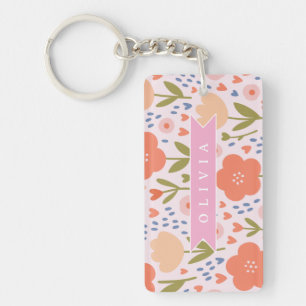 Porte-clés Motif floral folklorique mignon nordique rose pers