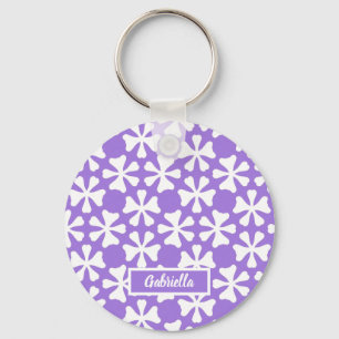 Porte-clés Motif floral géométrique moderne lavande et blanc