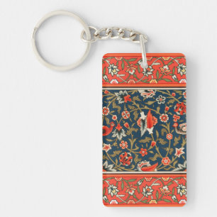 Porte-clés Motif floral indo-persan bohème vintage rouge