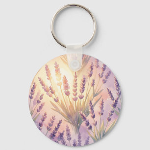 Porte-clés Motif floral lavande violet aquarelle rêveur