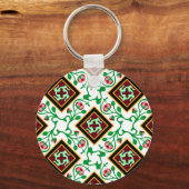 Porte-clés motif floral rouge carreau de Barcelone (Recto)