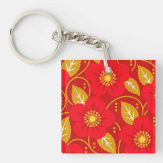 Porte-clés Motif floral rouge sur fond rouge foncé