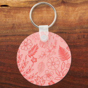 Porte-clés Motif floral tropical rouge corail