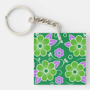 Porte-clés Motif floral vert et violet décoratif