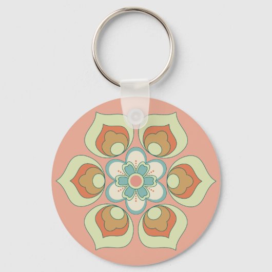 Porte-clés motif floral vert rétro (Recto)
