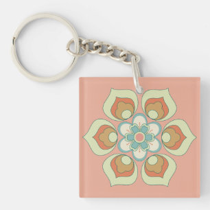 Porte-clés motif floral vert rétro