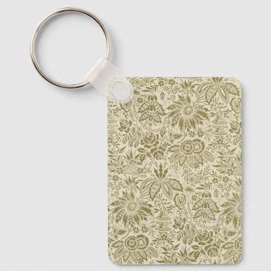 Porte-clés Motif Floral Vert Sage Antique Damas (Recto)