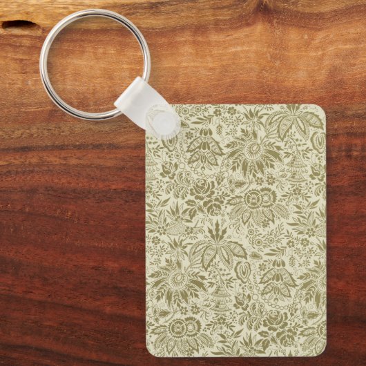 Porte-clés Motif Floral Vert Sage Antique Damas (Recto)