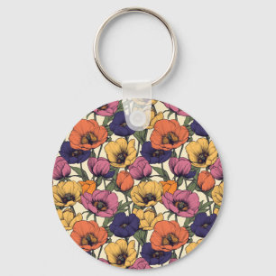 Porte-clés Motif floral vibrant avec des pavots colorés