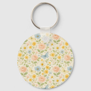 Porte-clés Motif floral vintage coloré avec papillons