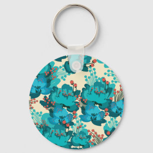 Porte-clés motif floral vintage, fleurs délicates.