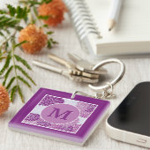 Porte-clés Motif floral violet foncé monogramme (Devant Droit)