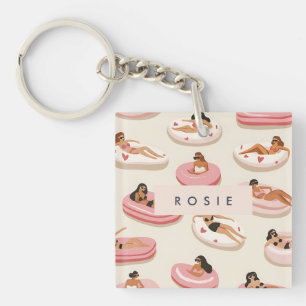 Porte-clés Motif flottant de piscine d'été personnalisé Monog