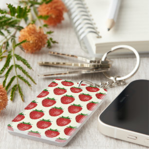 Porte-clés Motif fraises, fraises rouges, fruits, feuilles