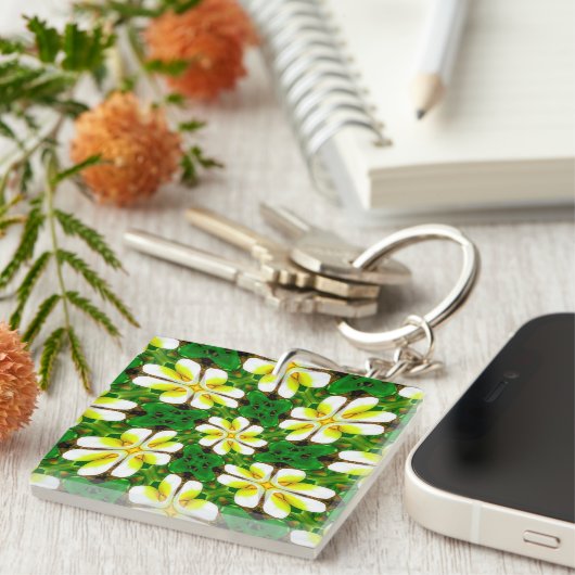 Porte-clés Motif frangipanier jaune (Devant Droit)