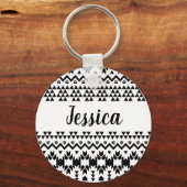 Porte-clés Motif géométrique Aztec noir et blanc (Recto)