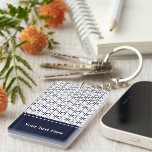 Porte-clés Motif géométrique bleu marine sur fond blanc