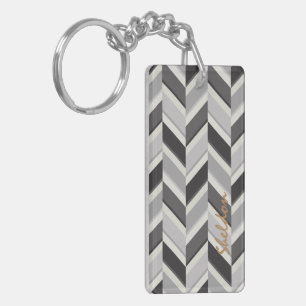 Porte-clés Motif géométrique chevron gris moderne monogramme