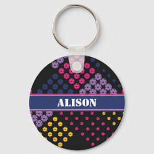 Porte-clés Motif géométrique de pickleball, avec nom