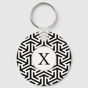 Porte-clés motif géométrique noir et blanc monogramme
