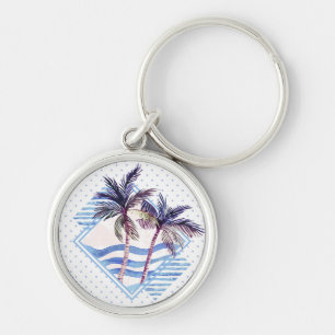 Porte-clés Motif géométrique pourpre de palmier d'aquarelle