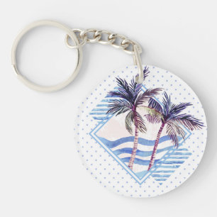 Porte-clés Motif géométrique pourpre de palmier d'aquarelle