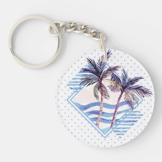 Porte-clés Motif géométrique pourpre de palmier d'aquarelle (Devant)