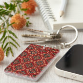 Porte-clés Motif géométrique rouge / Impression indienne (Devant droit)