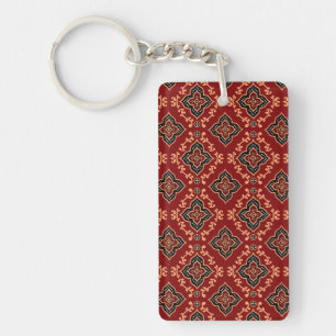 Porte-clés Motif géométrique rouge / Impression indienne