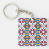 Porte-clés Motif géométrique tribal rouge, bleu et blanc étoi (Devant)