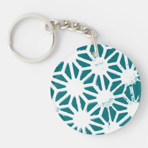 Porte-clés motif géométrique turquoise et blanc