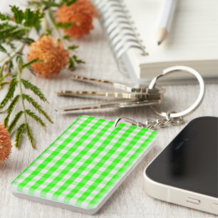 Porte-clés Motif Gingham Vert Néon par Shirley Taylor