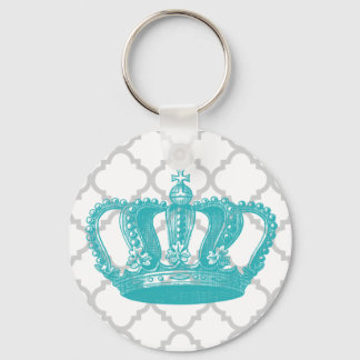 Porte-clés Motif GIRLY AQUA VINTAGE CROWN GREY QUATREFOIL