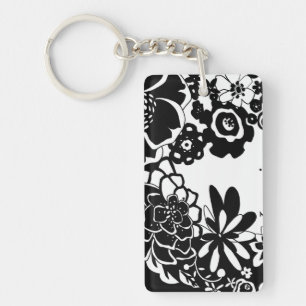 Porte-clés Motif graphique de jardin floral noir et blanc