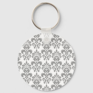 PORTE-CLÉS MOTIF GRIS-CLAIR ET BLANC 2 DE DAMASSÉ