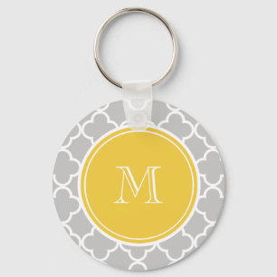 Porte-clés Motif gris de Quatrefoil, monogramme jaune