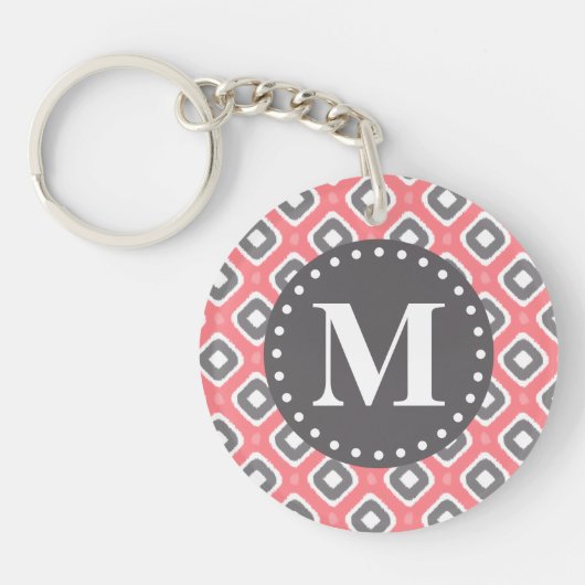 Porte-clés Motif gris rose Ikat Mod avec Monogramme (Devant)