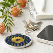 Porte-clés Motif Hexagon bleu marine Monogramme initial (Côté)