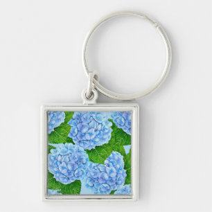 Porte-clés Motif hydrangée bleu