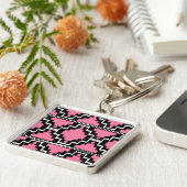Porte-clés Motif Ikat Aztec - Fuchsia rose, noir et blanc (Côté)