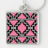Porte-clés Motif Ikat Aztec - Fuchsia rose, noir et blanc (Devant)