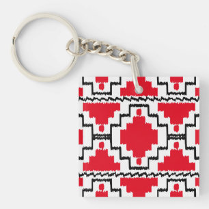 Porte-clés Motif Ikat Aztec - Rouge, Noir et Blanc