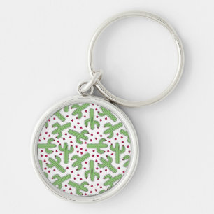 Porte-clés Motif illustré de cactus et de fleurs roses
