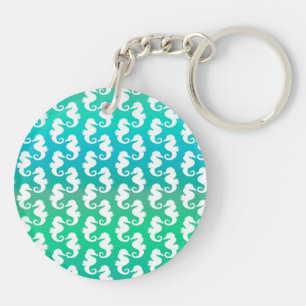 Porte-clés Motif joli hippocampe sur bleu vert
